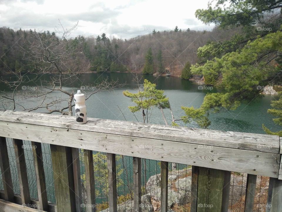 Lake behind railing