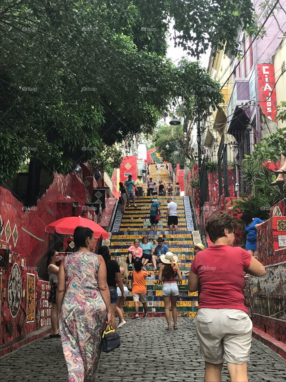 Famous stairs in Rio de Janeiro. Colourful street art made by a Brazilian artist.