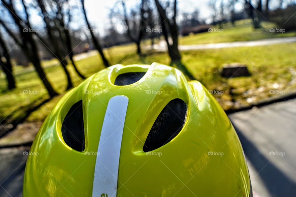 bicycle helmet in the park :-)