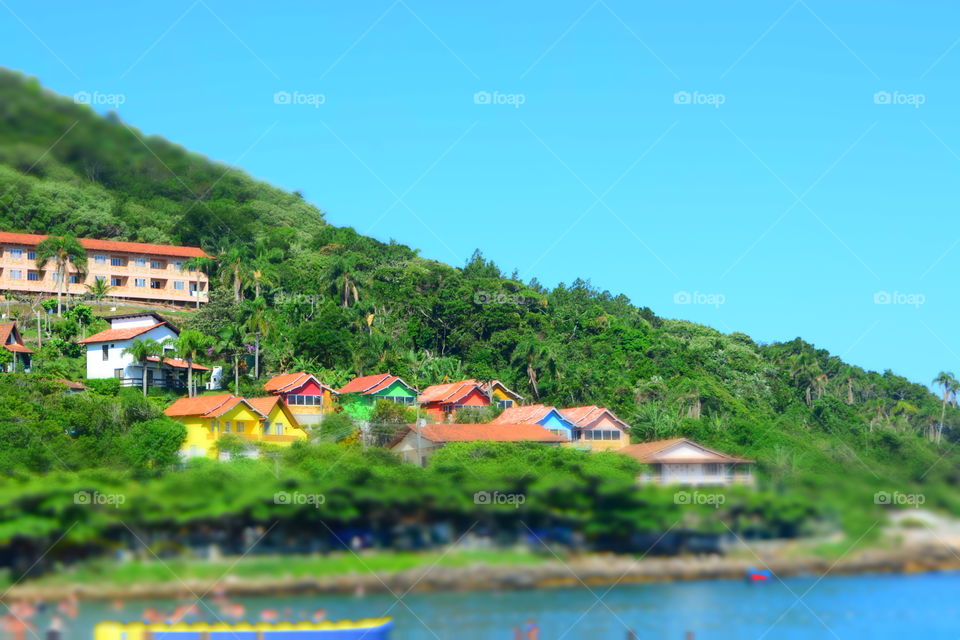 Beautiful colorful houses by the beach in Brazil
