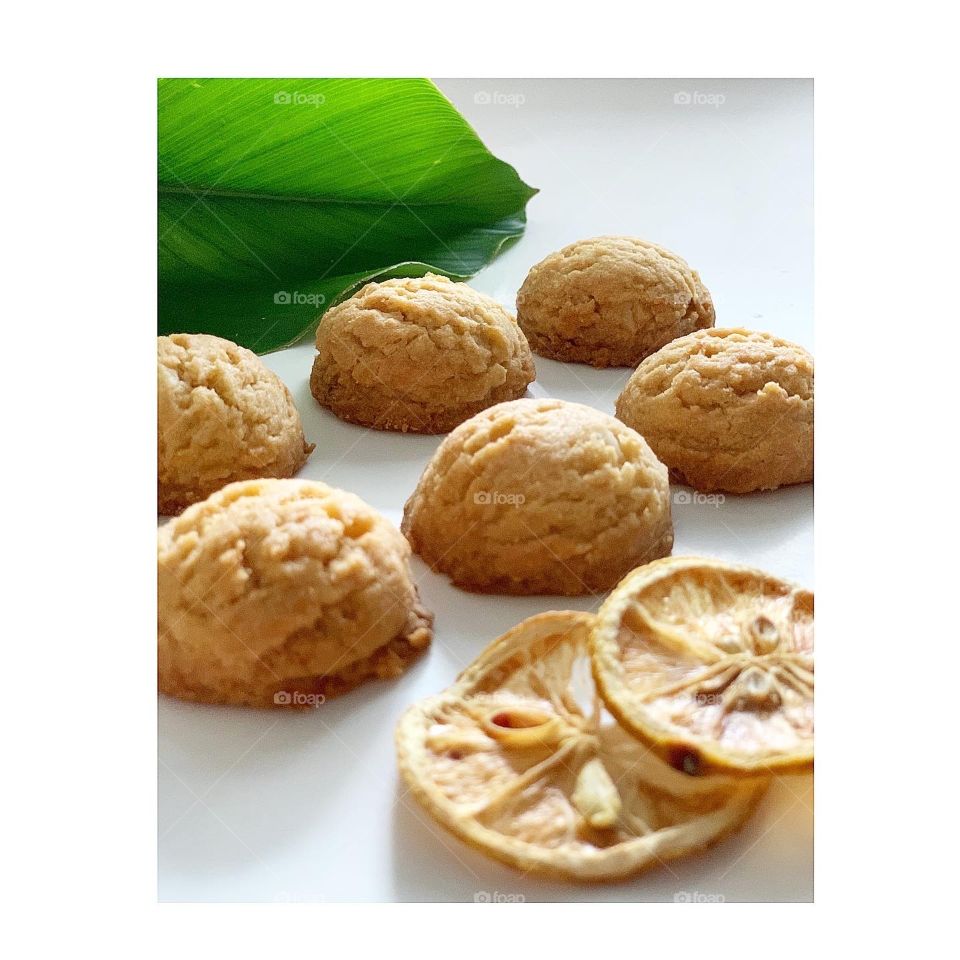 Lemon macadamia cookies in a nice natural backdrop