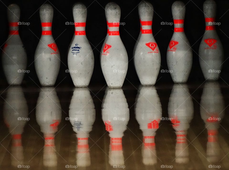 Set Up Bowling Pins. American Bowling Pins Set Up For Play
