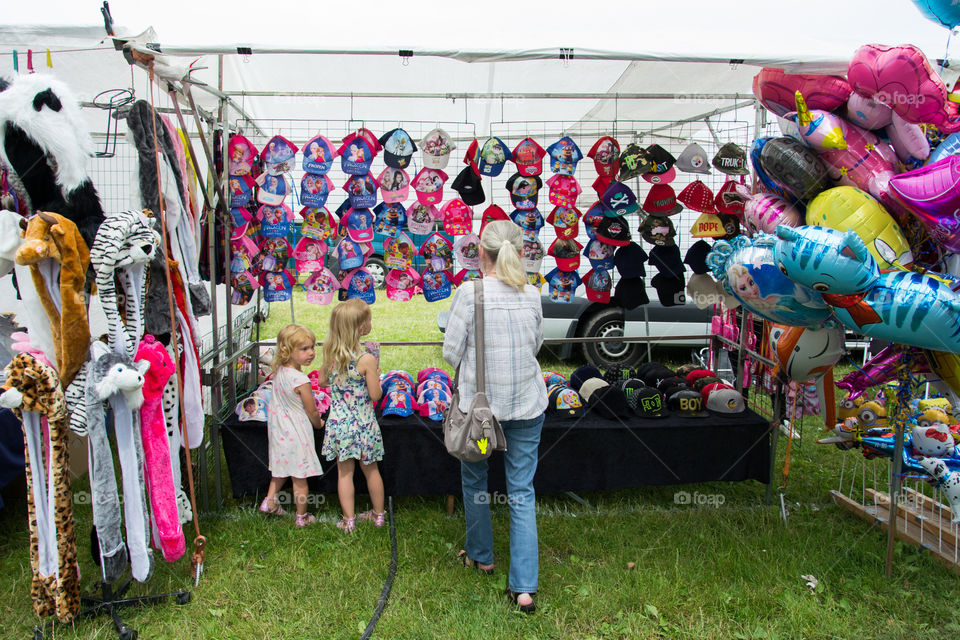 market stalls in Malmö selling hats.