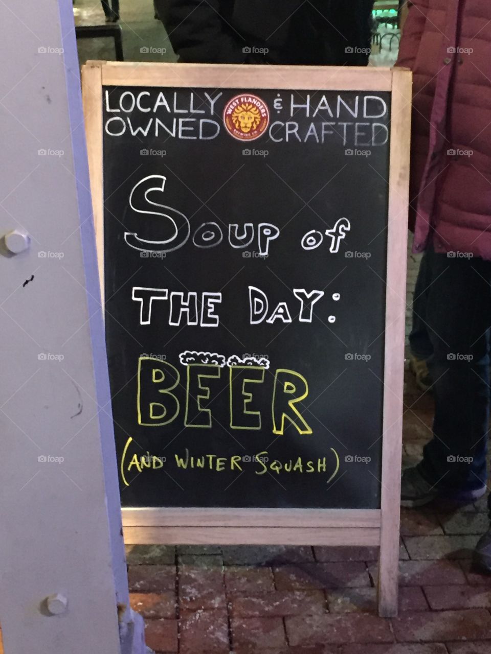 Sign reading Beer is our Soup of the Day from Boulder, Colorado