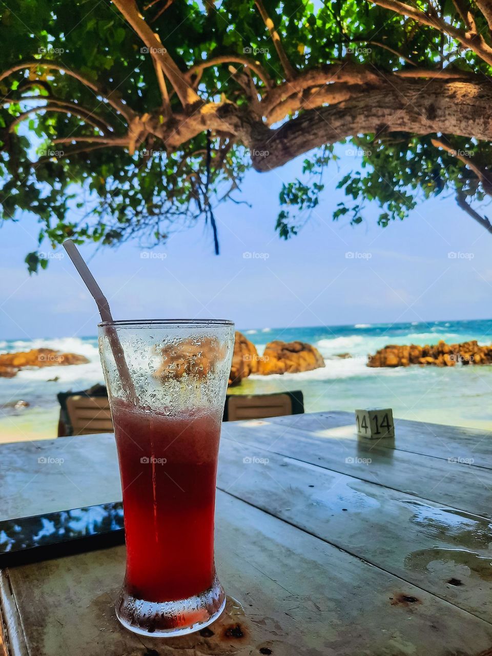 Summer all the way. Perfect hot summer day with a cool, tasty drink under the shade of a tree in the southern beach of Sri Lanka.
