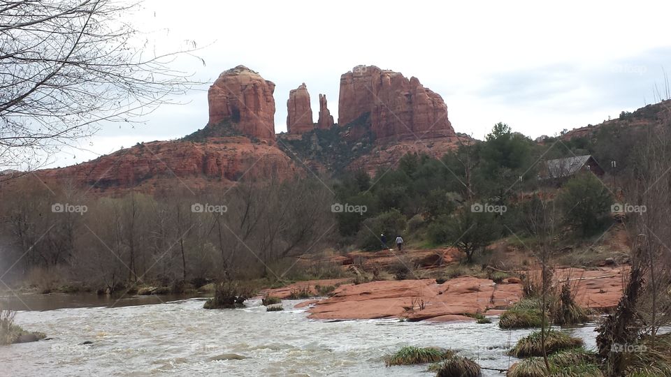 Castle Rock. This is a view of Castle Rock in Sedona AZ from the river in Red Rock Crossing.  