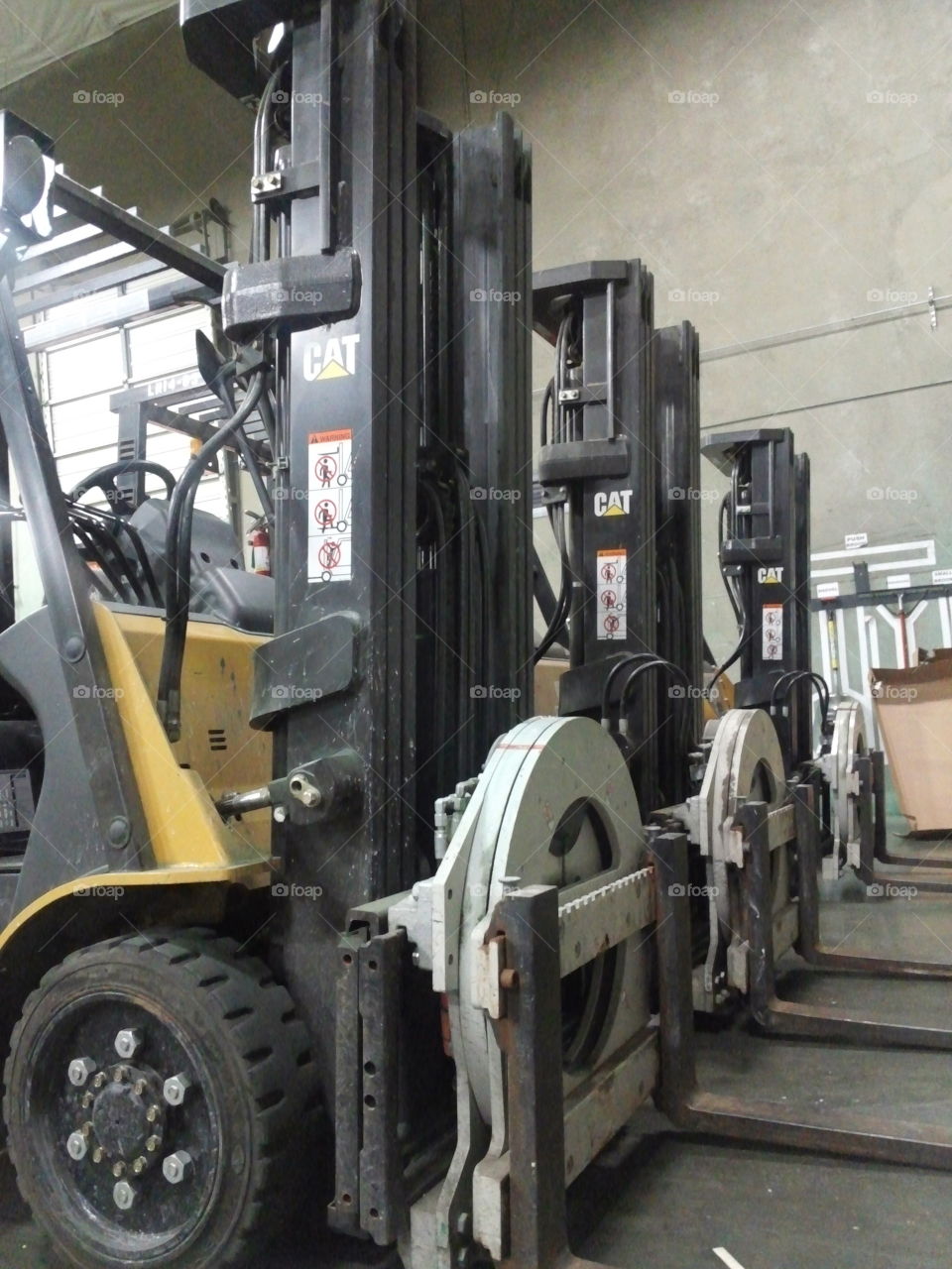 Parked forklifts