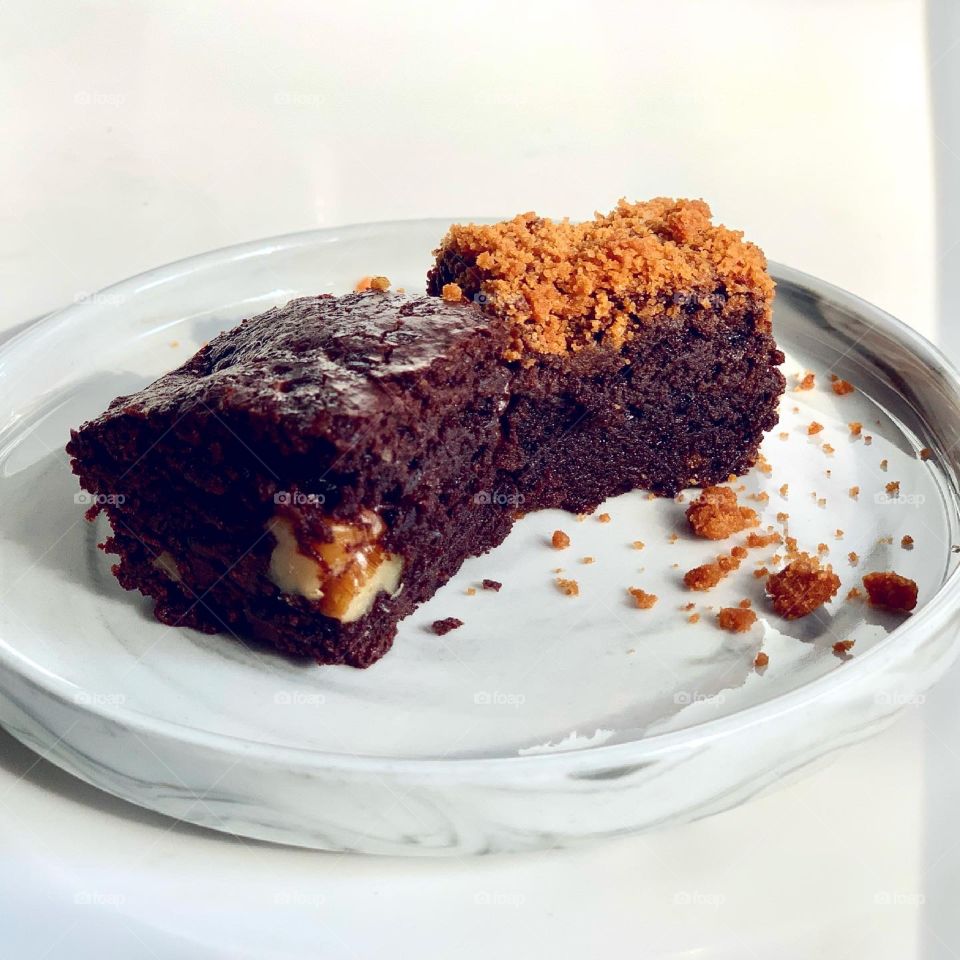 Soft moist fudgy homebake sea salt pecan and Biscoff brownies