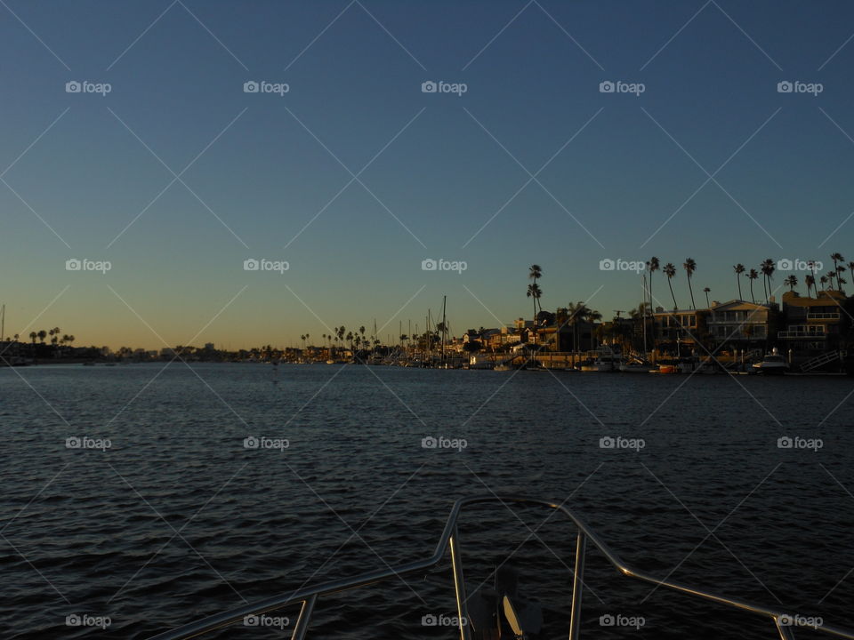 Alamitos Bay, view over bow.  Long Beach,  CA