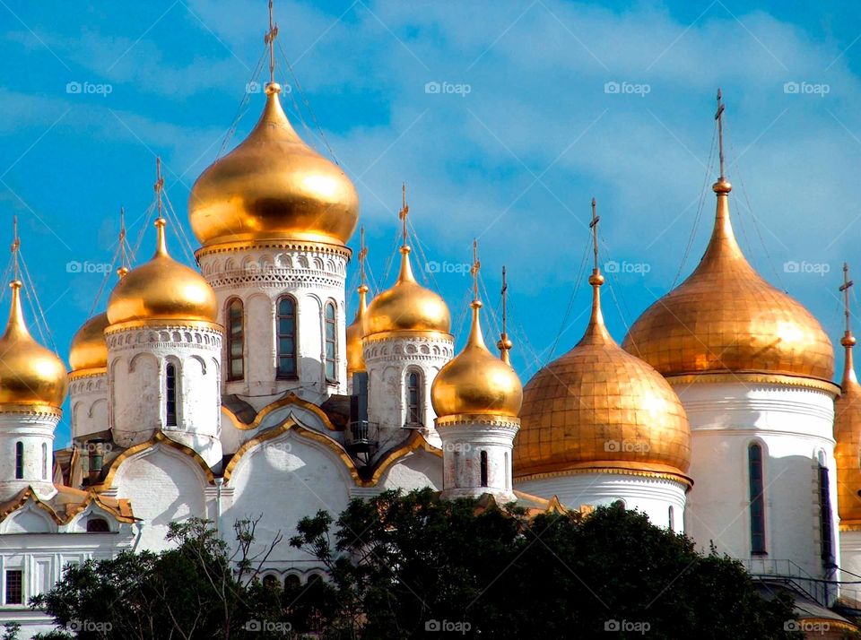 Kremlin domes, Moscow. Detail of domes at the Kremlin in Moscow, Russia