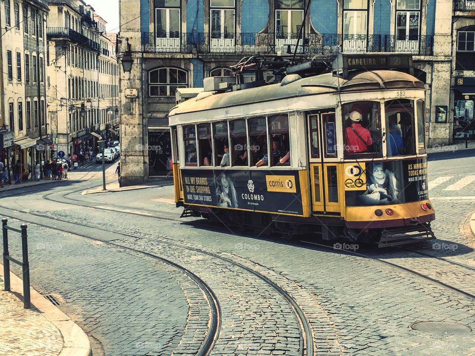 Typical means of transport in the downtown area of ​​Lisbon, the traditional tram