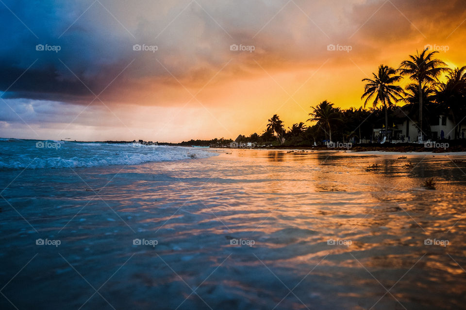 Sunset view of beach