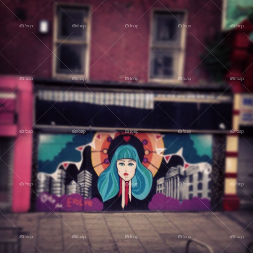 Art in Dublin . Street art in Dublin seen in a bus
