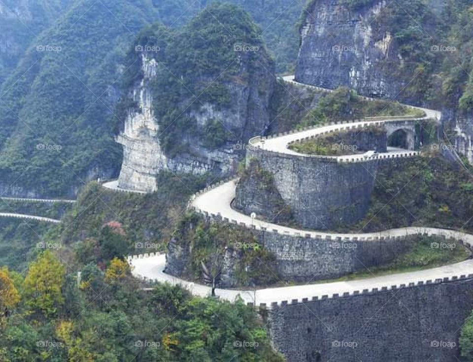 This highway in Zhangjiajie, Hunan winds along the magnificent Tianmen Mountain.