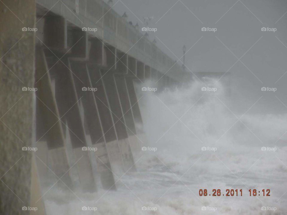 Johnnie Mercer's Pier at Wrightsville Beach during Hurricane Irene.