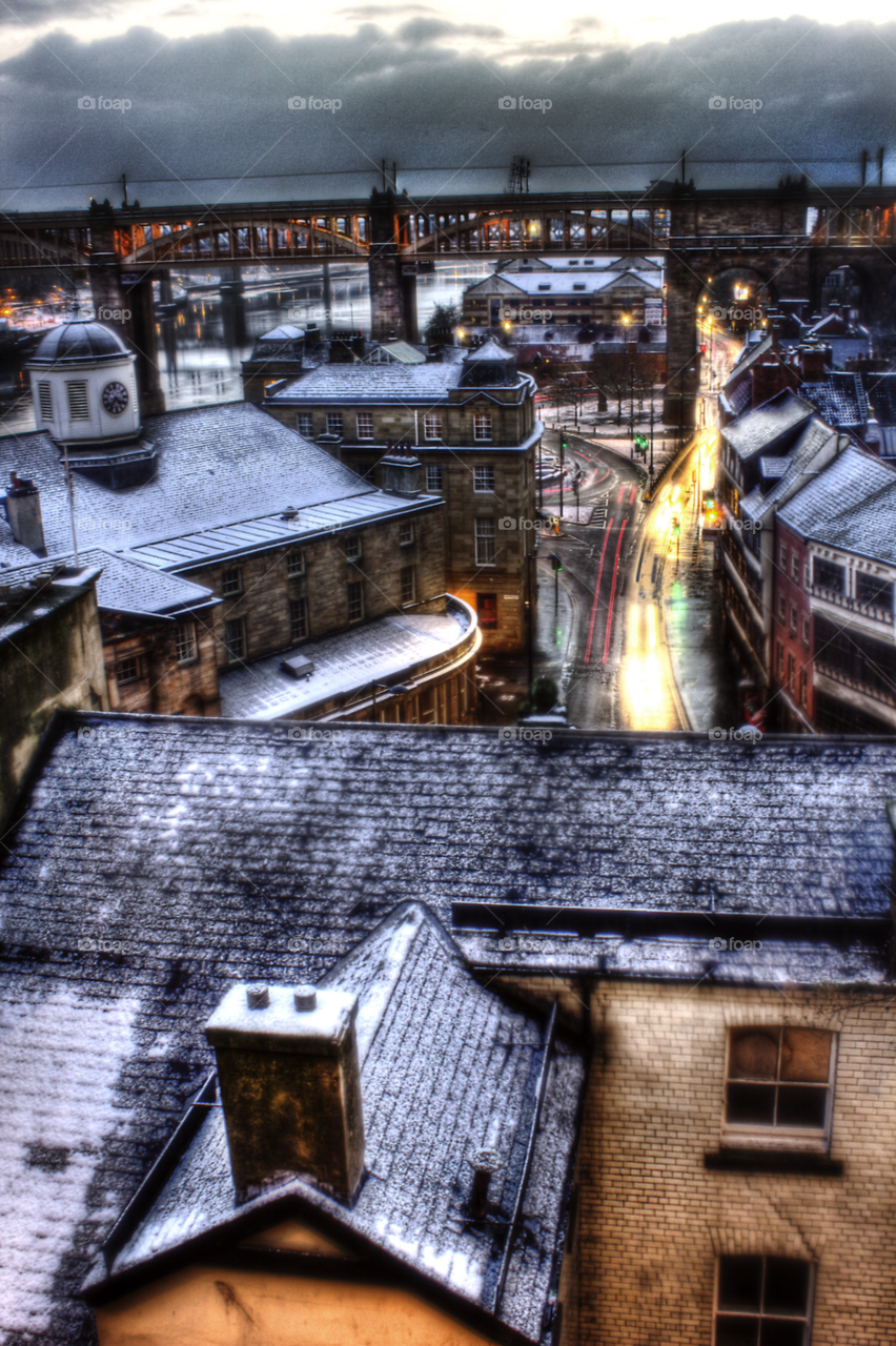 newcastle snow street rooftops by benhines