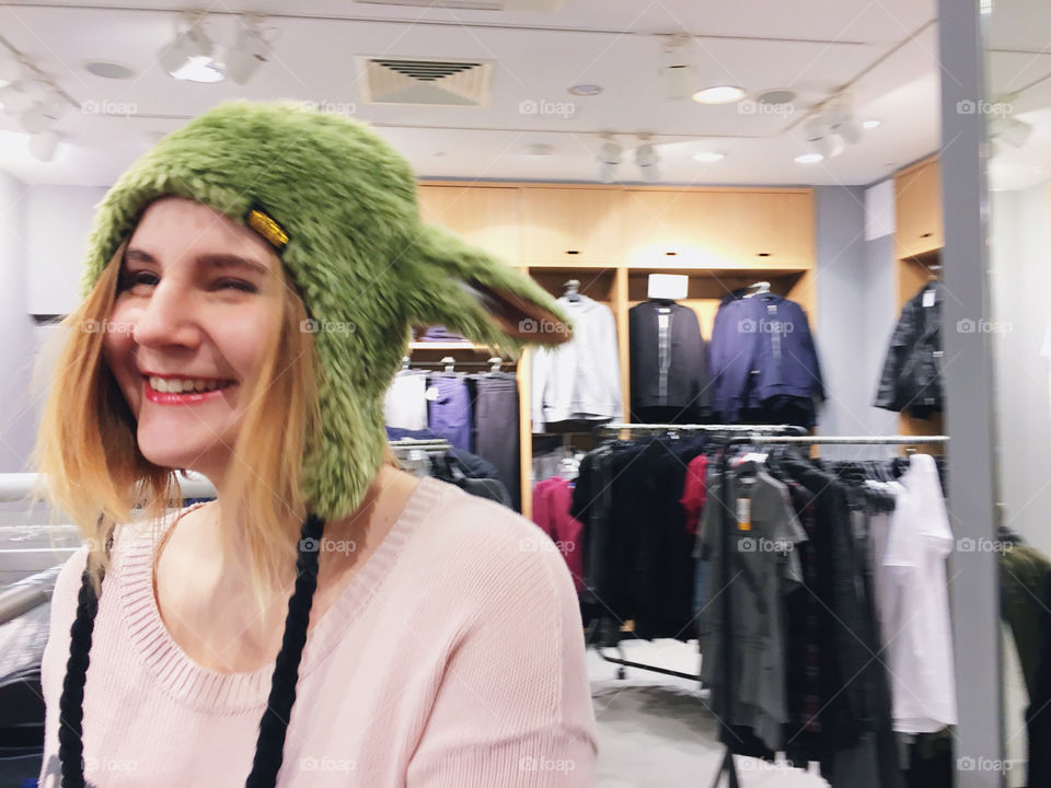 So we were shopping for clothes and she decided to try on some funny fancy hats.
