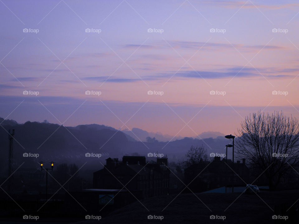 Newtown, Powys, Wales at dusk