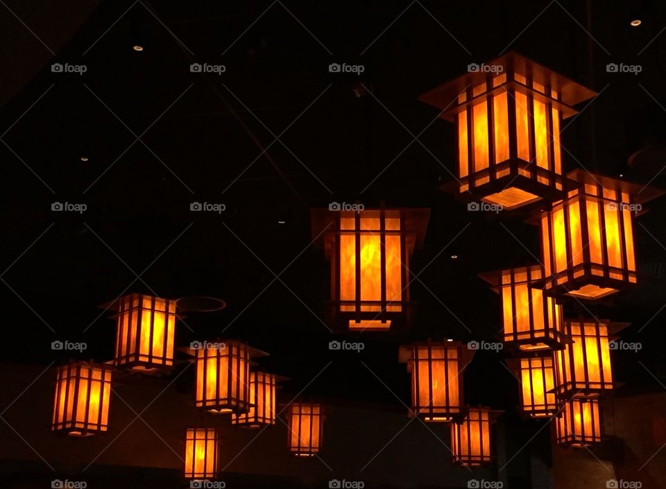 Low angle view of orange lanterns