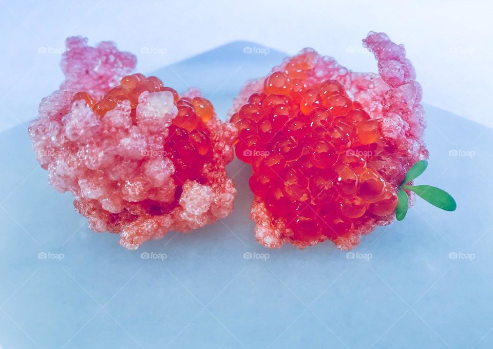 Fried ikuru (salmon roe) at a fine dining establishment