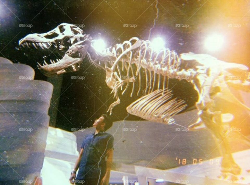 He's just enjoying the sight of the T-rex.