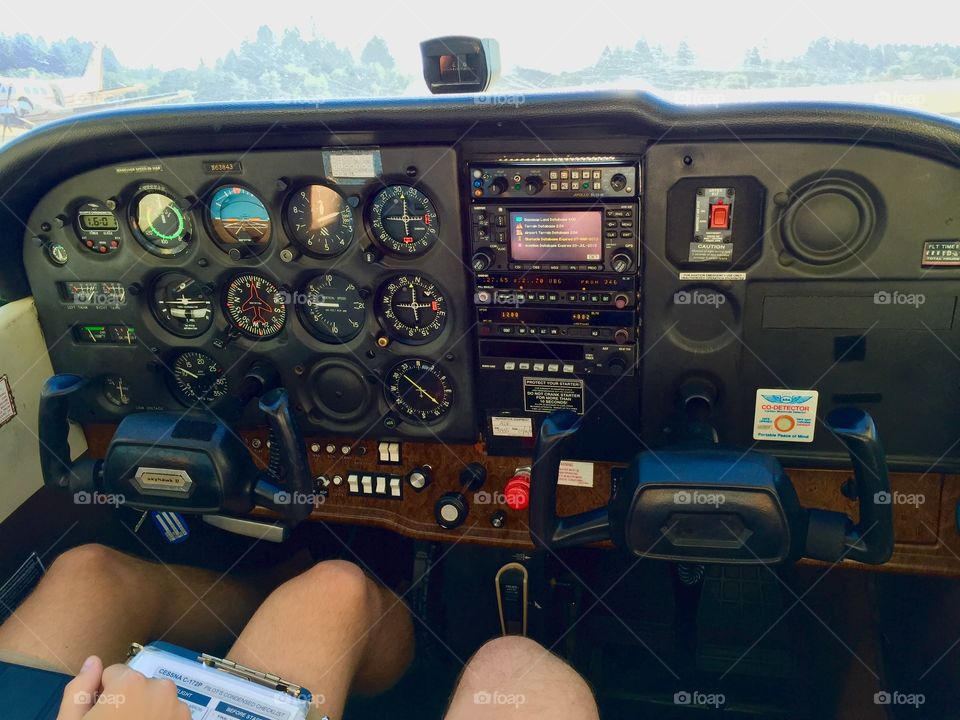 Inside Cessna 172. Getting ready to take off with my son as the pilot!