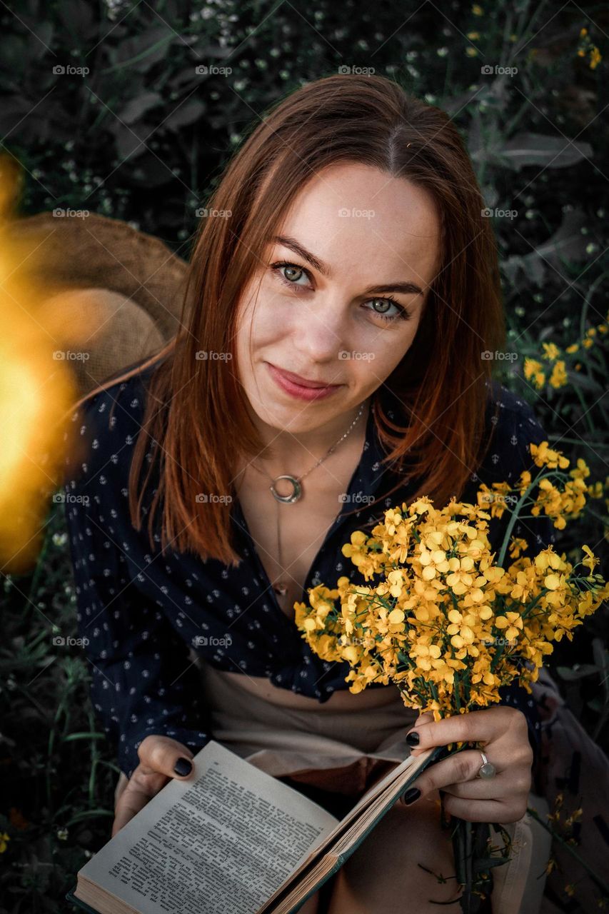 A girl with flowers