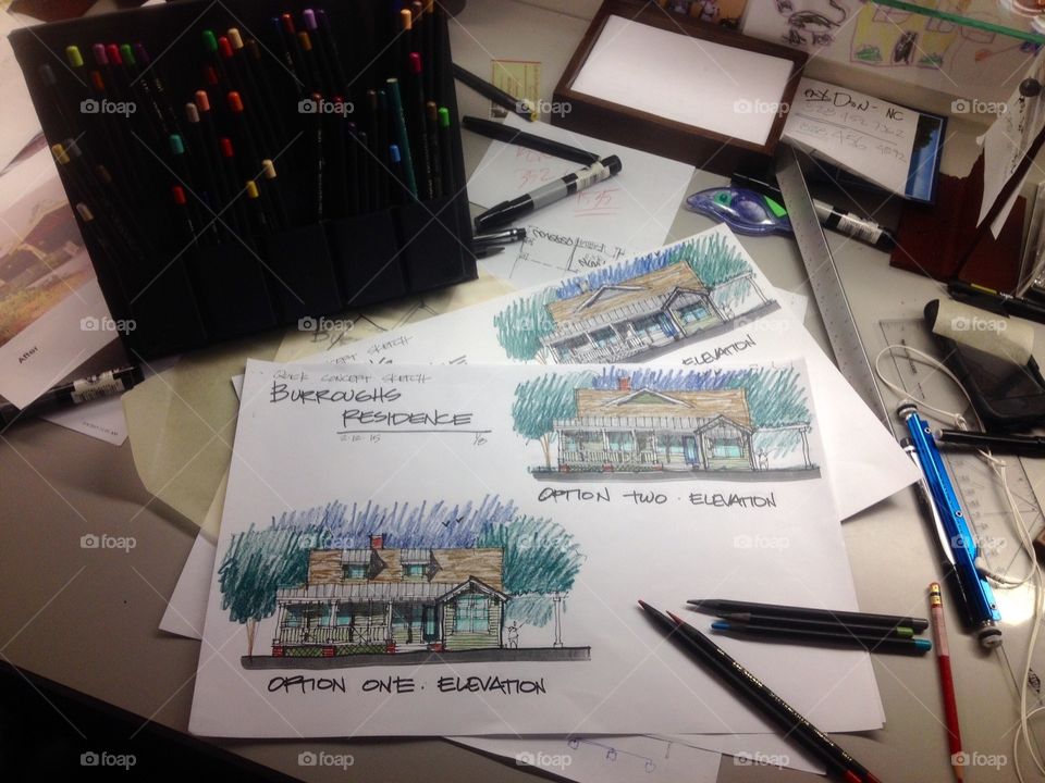 Architects desk and sketches