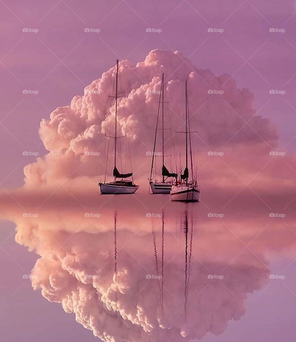 yacht, boat, ship, cloud, beautiful, yacht in the clouds, art, art object