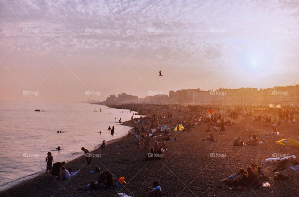 Brighton beach dreamy sunset on film