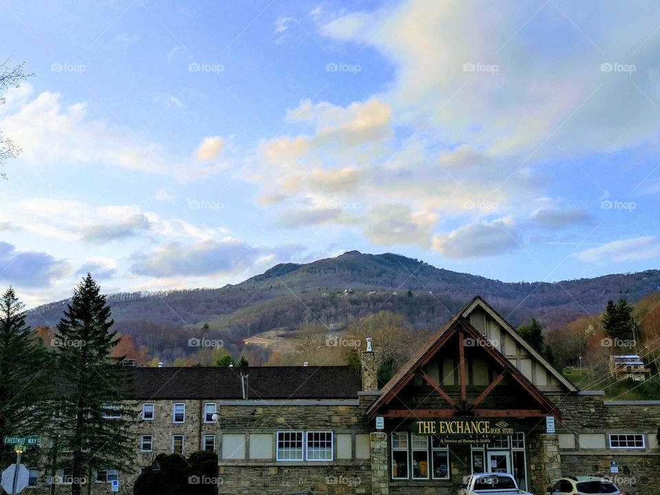 The View of Beech Mountain and The Exchange from Lees-McRae College Campus in North Carolina, USA
