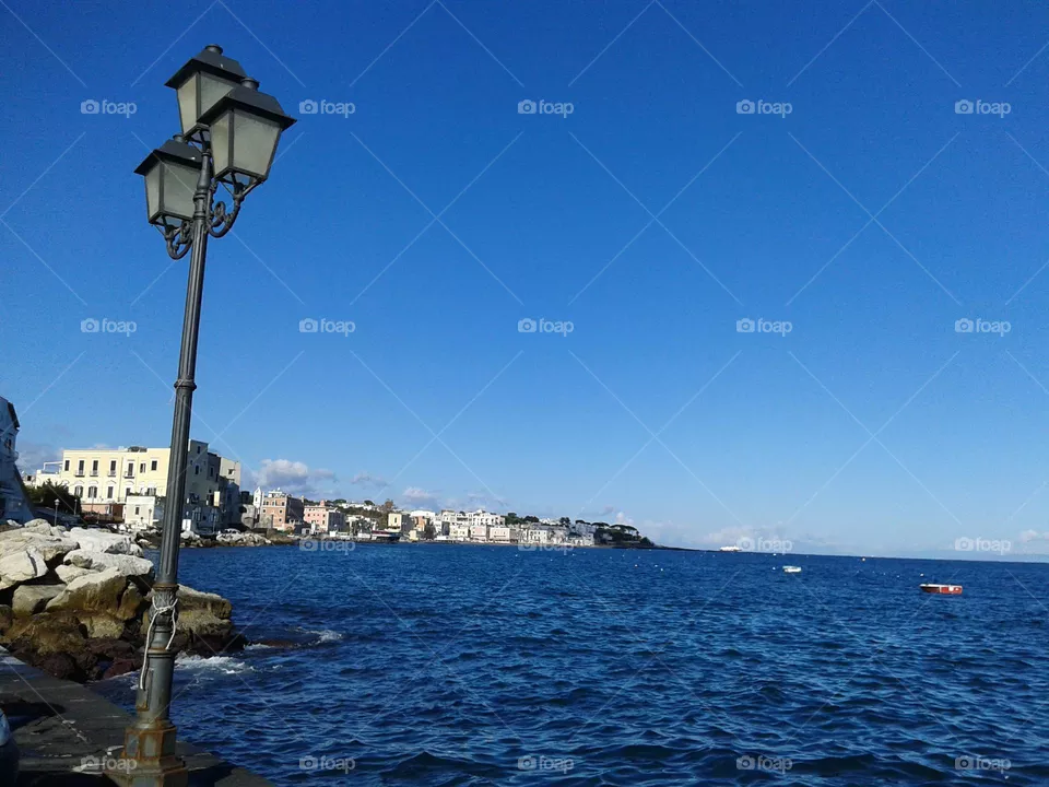 Deep blue sea in Ischia Ponte (Italy) on an autmn day