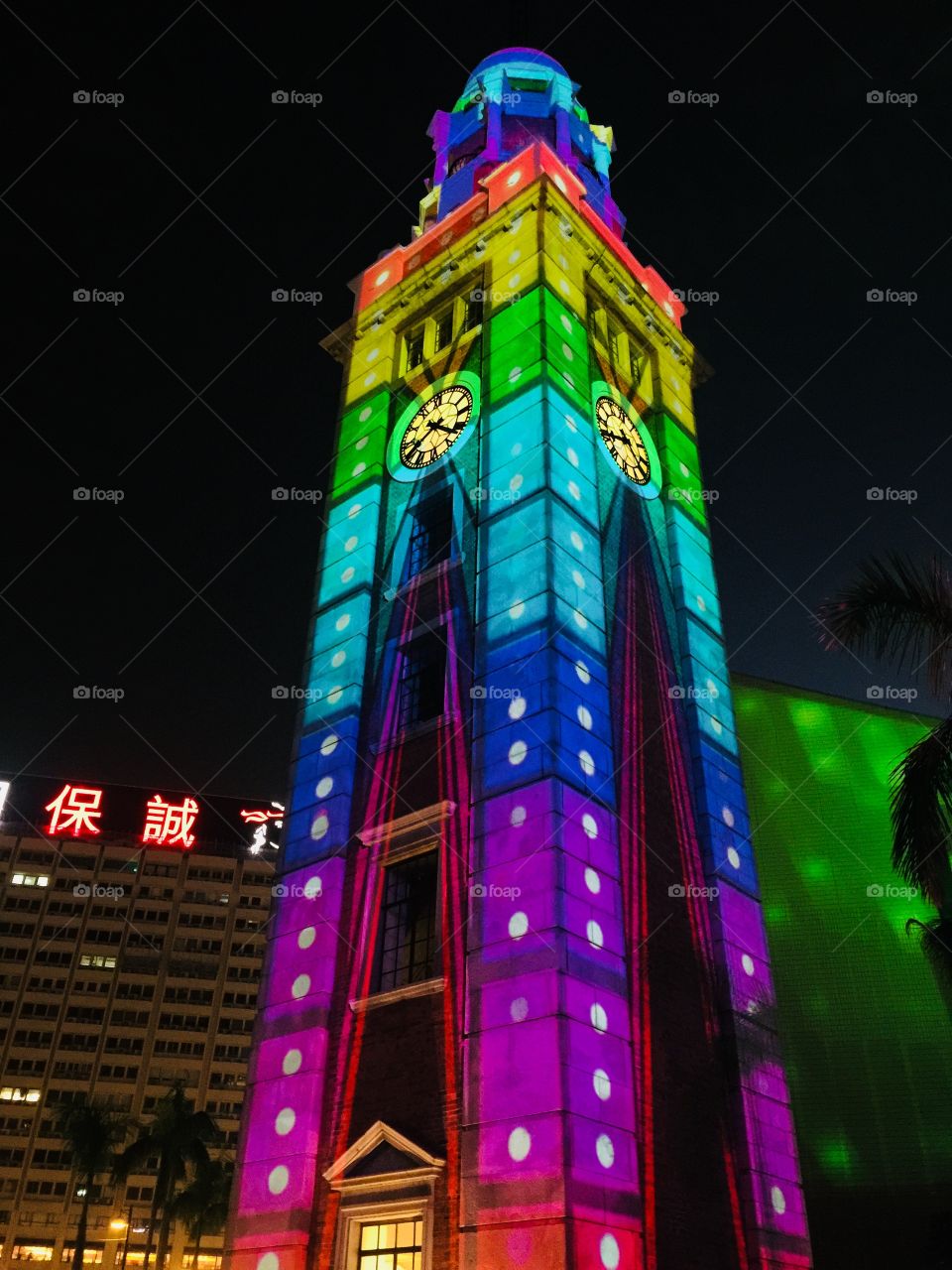 The colorful light on the building travel in hongkong 