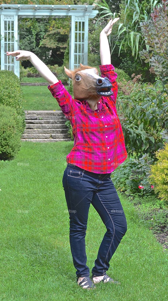 Happy in her horse head