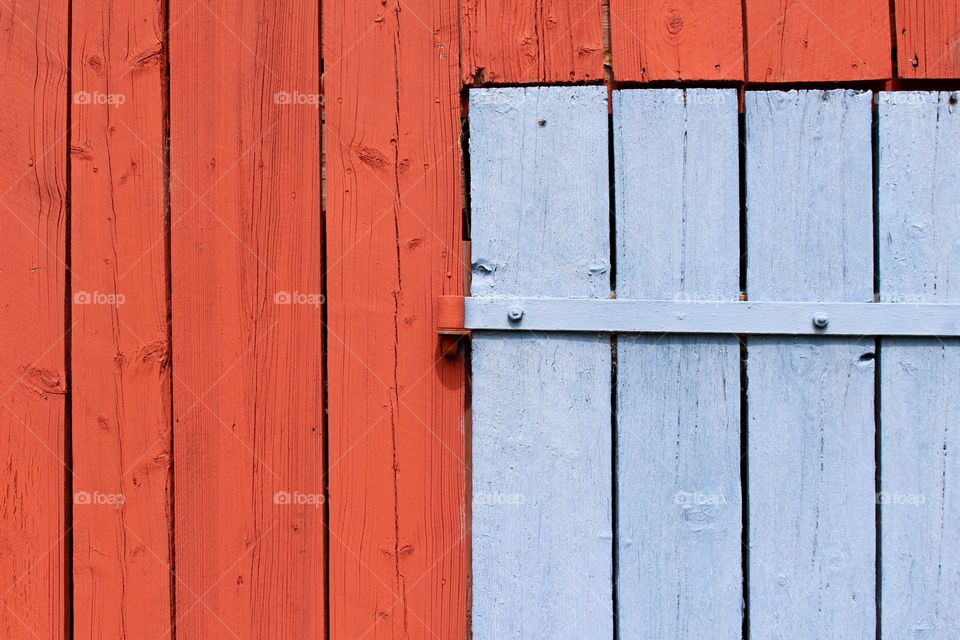 Red and blue barn door.
