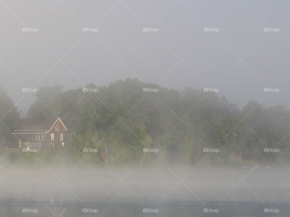 lake house in fog