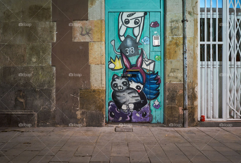 Blue door, white gate