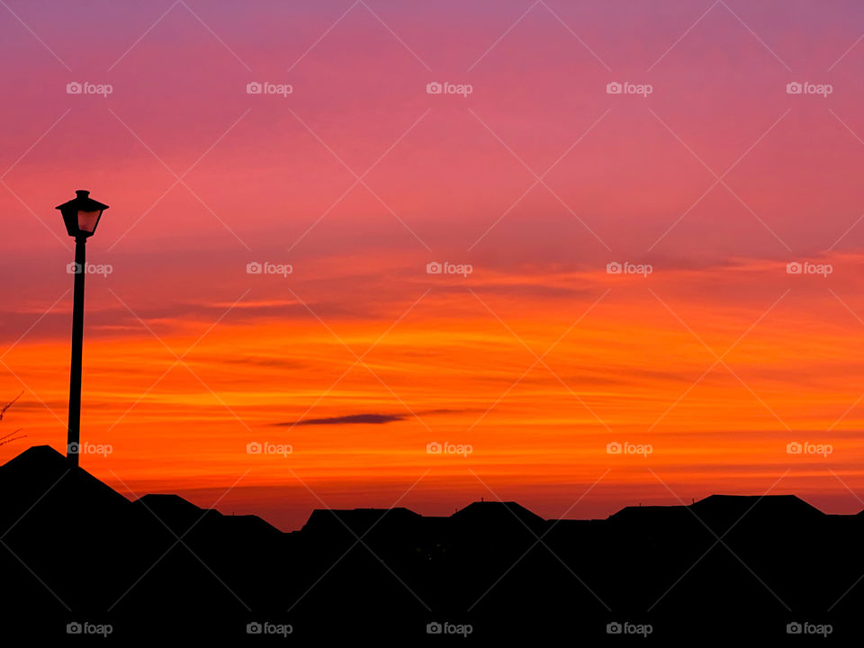 Vibrant beautiful Texas sunset bright and colorful across a huge sky. 