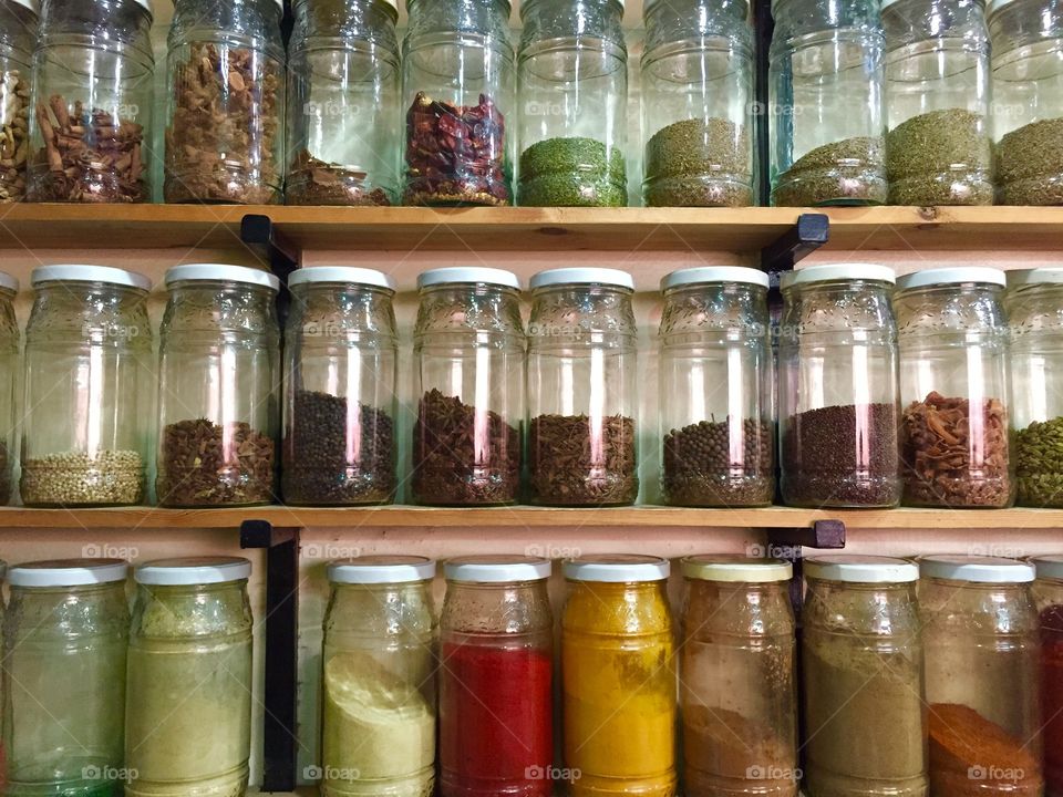 Rows of spices in Marrakech