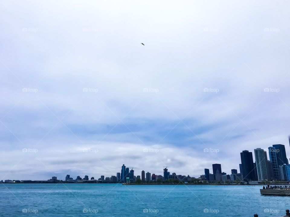 Beautiful view from Lake Michigan looking towards Chicago.