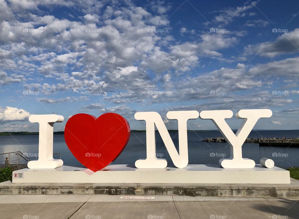 New York Sign and Lake