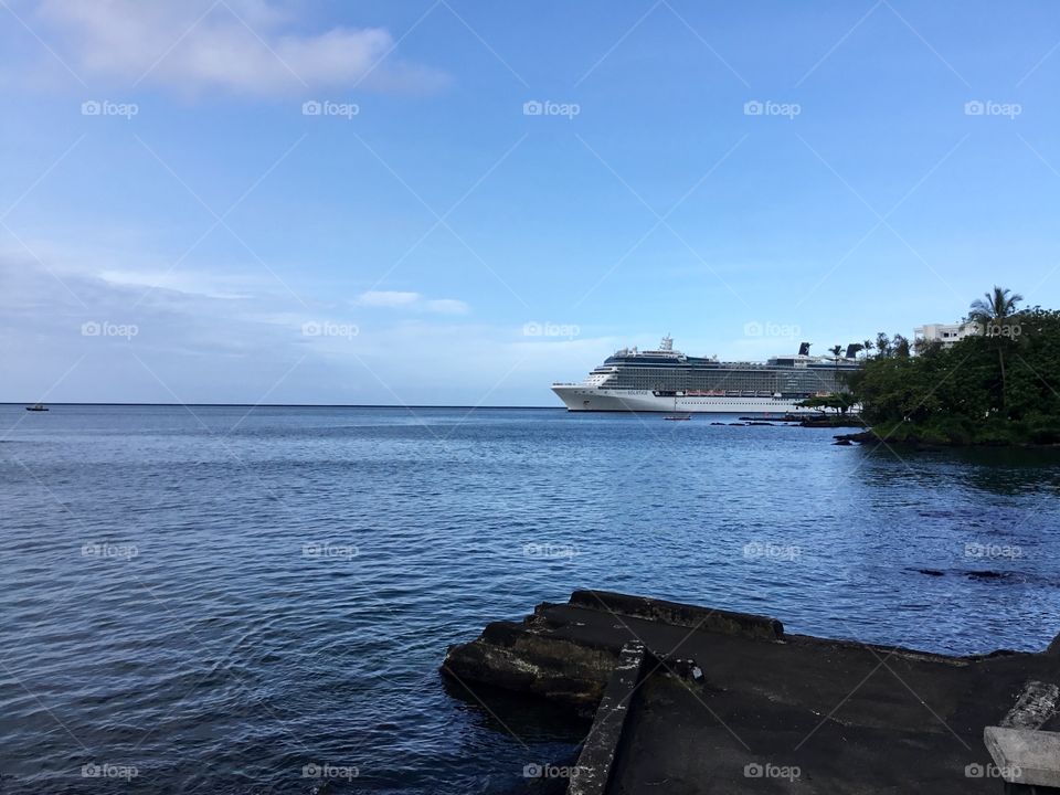 Cruise ship entering Hilo Bay on the Big Island of Hawaii