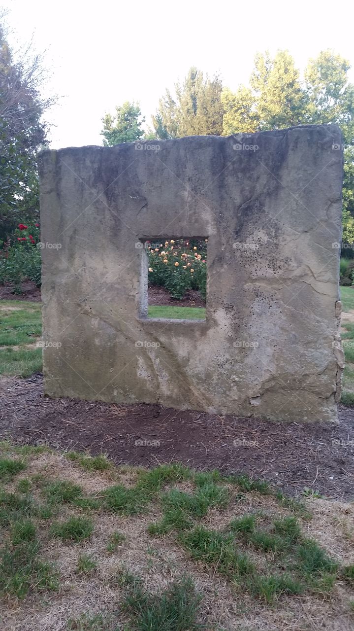 window in stone. garden park,  80/90