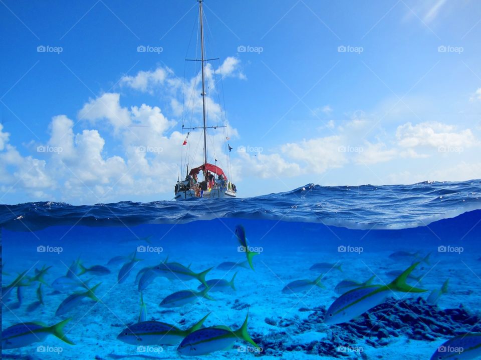 After the dive. Surfacing after a scuba dive on a Bahama scuba trip