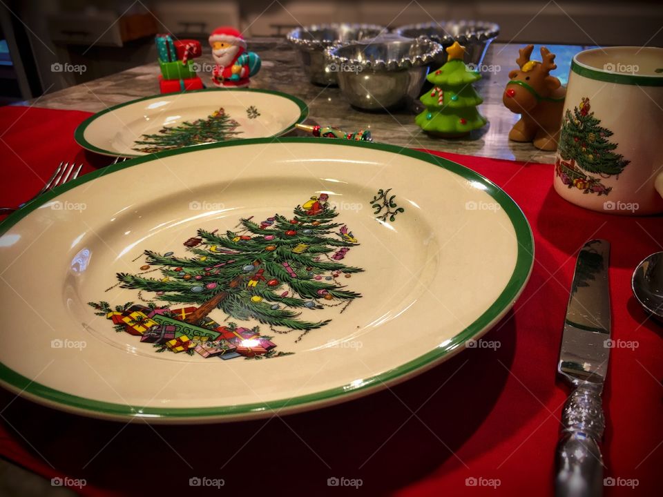 Christmas china place setting.