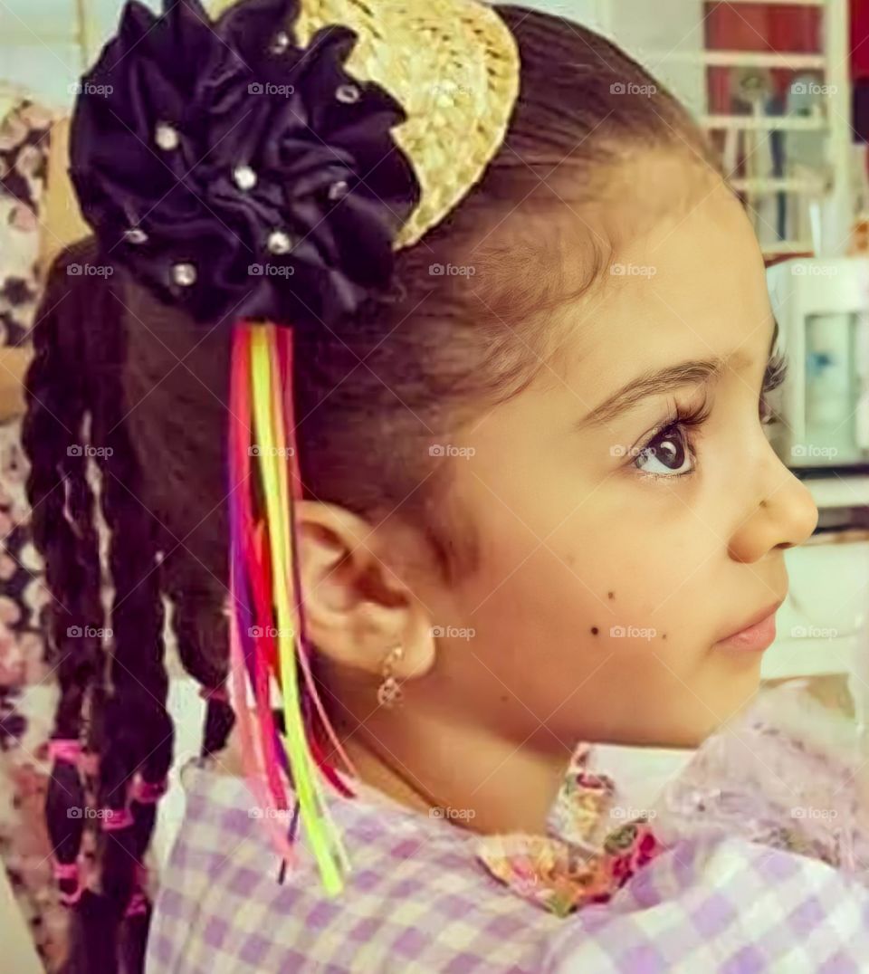 Child dressed as a character, to dance at the Junina party.  During the June festivals in Brazil, typical dances are performed, such as the quadrilles.