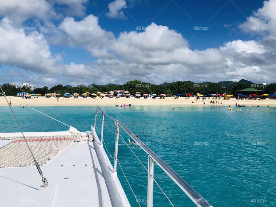 Boat anchored at maho beach, Sint Maarten D.W.I
