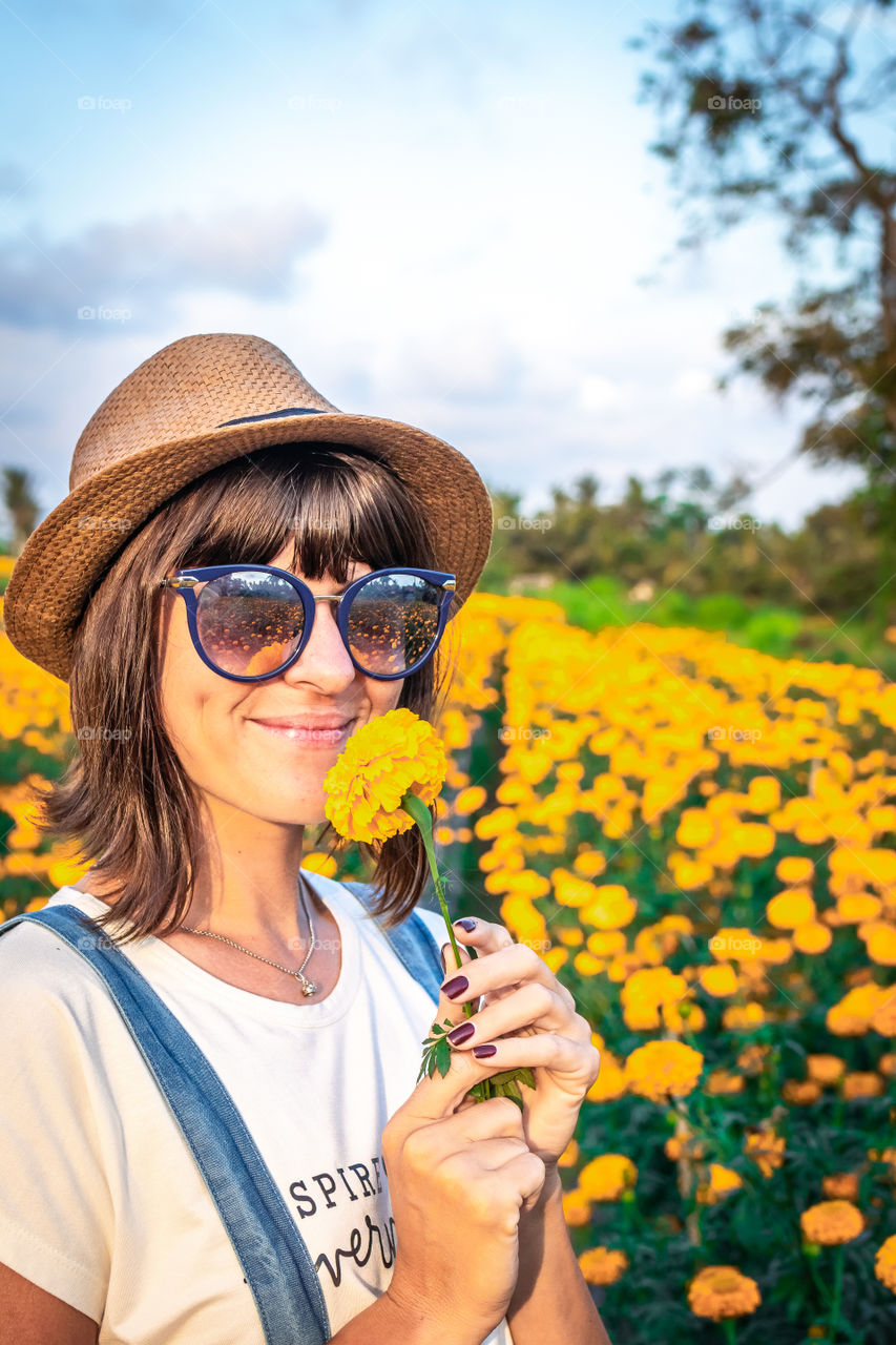 Marigold fields, Bali island.