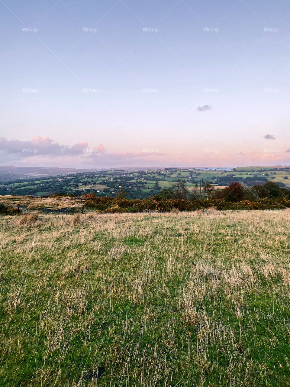 Perfect bursts of colour within the sky and vibrant green grass, with a nice view of a solar farm. 