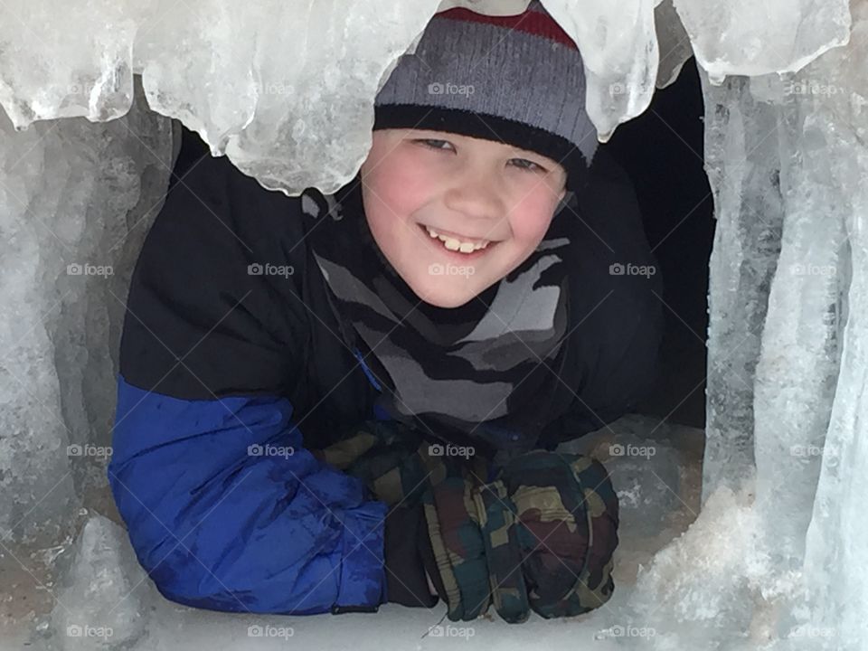 Elliott in the ice Caves 